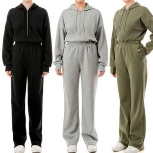 Women's Relaxed Fit Hoodie and Jogger Set - Black, Gray, Olive